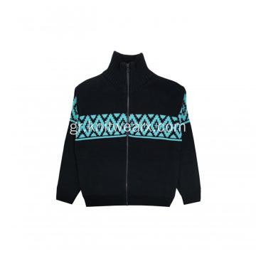 Ανδρική Πλεκτή Fleece Fined Zip Up Jacquard Cardigan